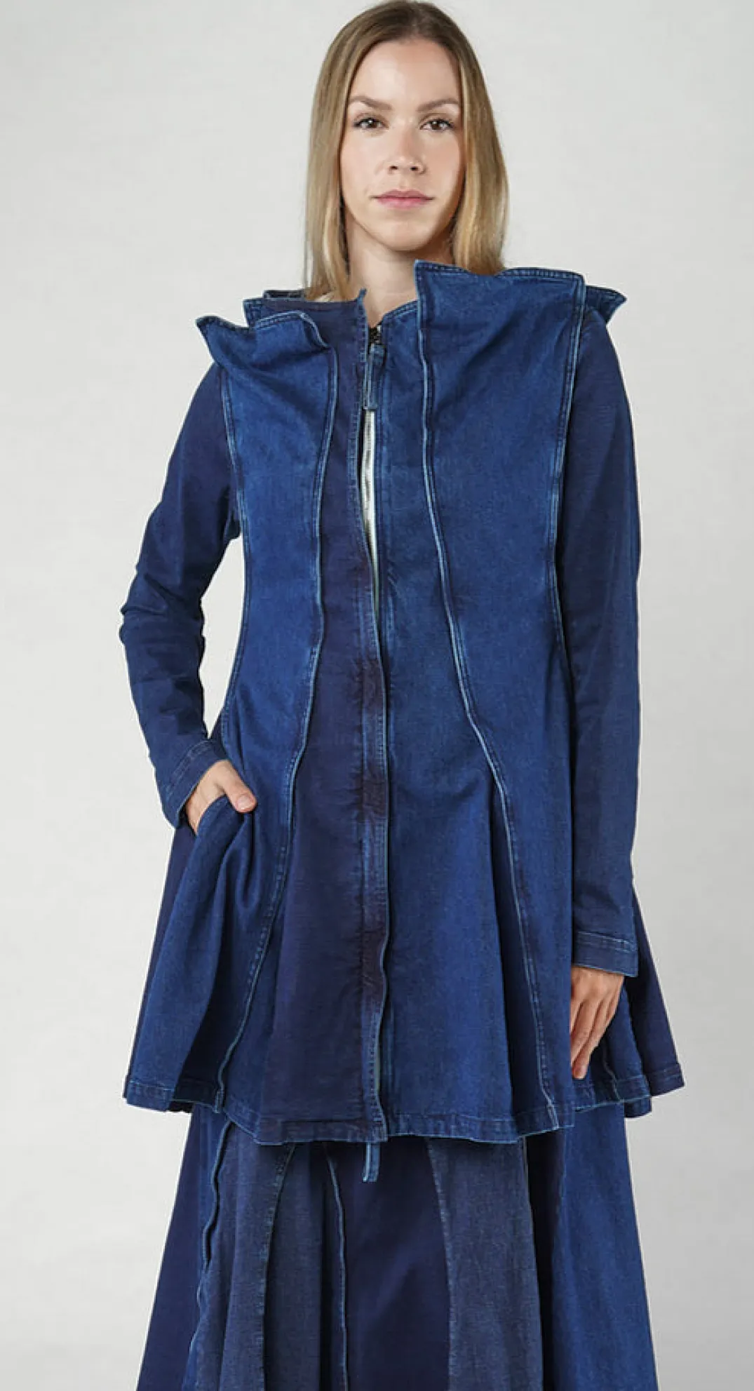 Rundholz Dip Coats^PRE-ORDER - Panelled Denim Coat in Mandarine Dye (Pictured in Stonewash)