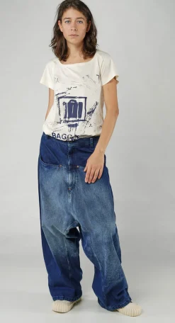 Rundholz Dip Trousers^PRE-ORDER - Relaxed Fit Drop-Crotch Jeans in Mandarine Dye (Pictured in Stonewash)
