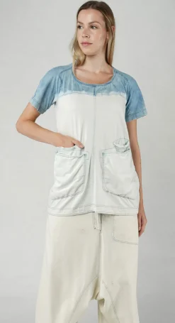 Rundholz Dip Tops^PRE-ORDER -  Round Neck T-Shirt with Front Patch Pockets in Mandarine Dye (Pictured in Bleachwash)