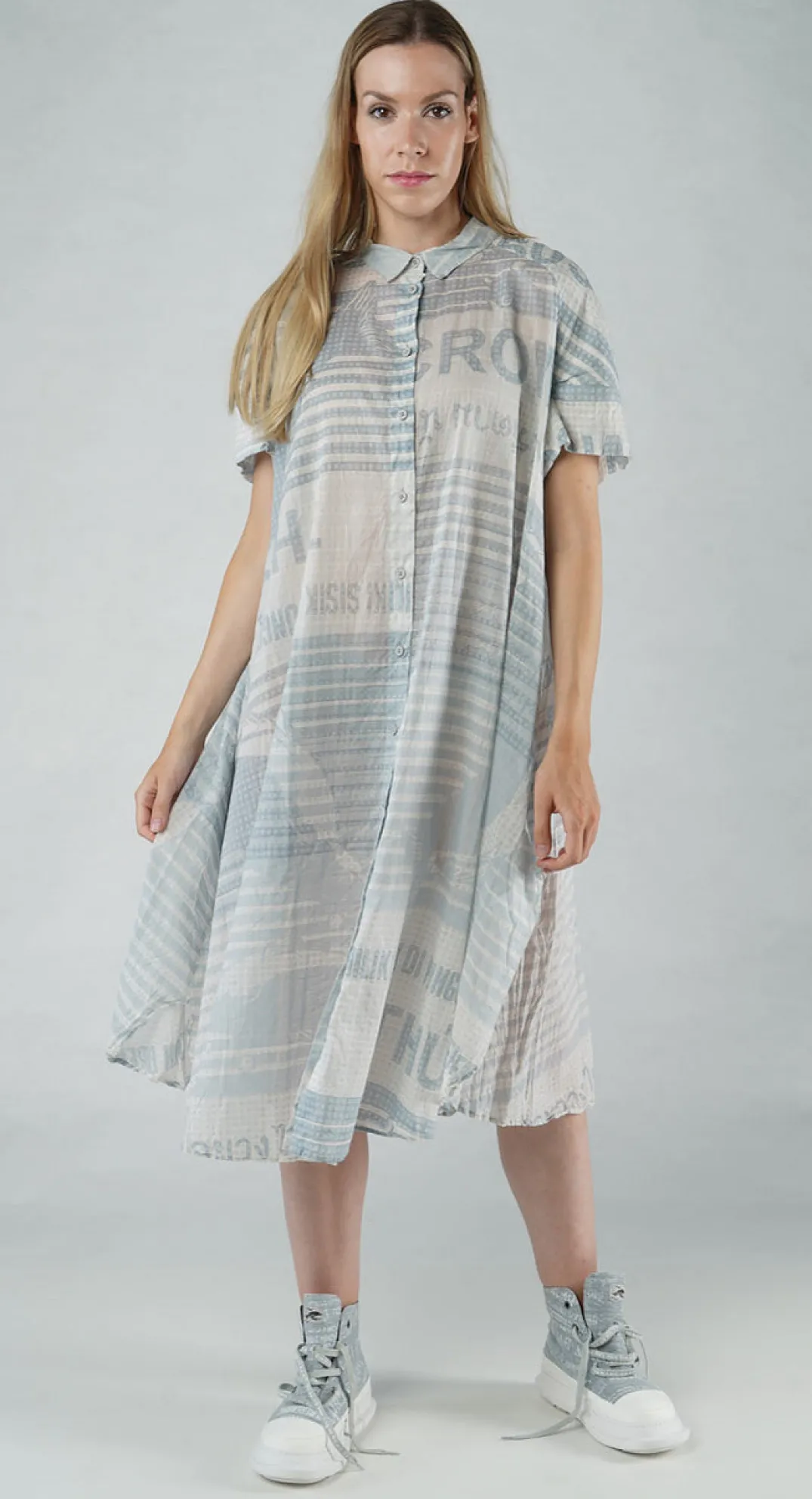 Rundholz Black Label Dresses^PRE-ORDER - Short Sleeve Lightweight Shirt Dress in Grey Print