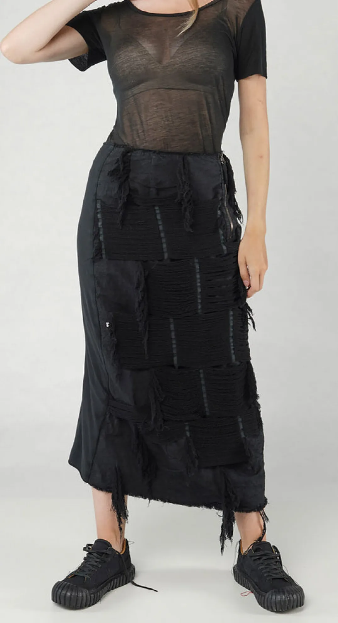 Rundholz Dip Skirts^PRE-ORDER - Shredded Front Skirt in Mandarine (Pictured in Black)