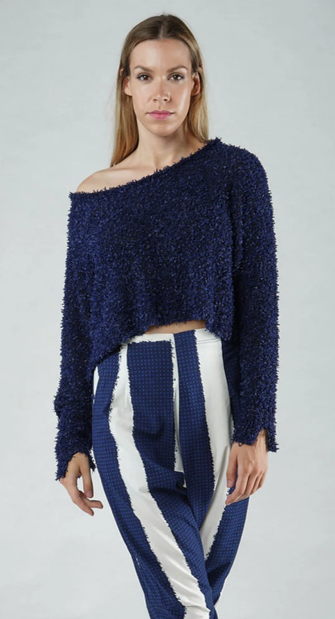 Rundholz Black Label Jumpers^PRE-ORDER - Textured Cropped Jumper in Navy