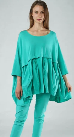 Rundholz Black Label Tops^PRE-ORDER - Top with Tulip Peplum Hem in Malibu (Pictured in Aqua)