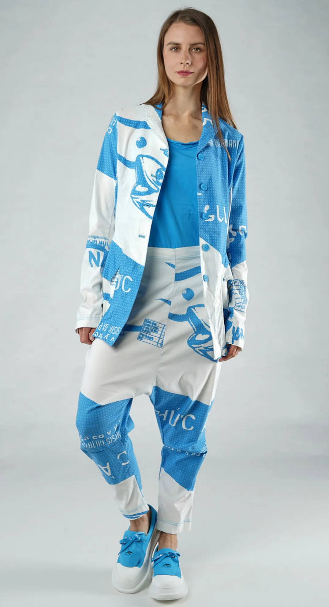 Rundholz Black Label Jackets^PRE-ORDER - Tulip Hem Jacket in Aqua Print (Pictured in Malibu Print)