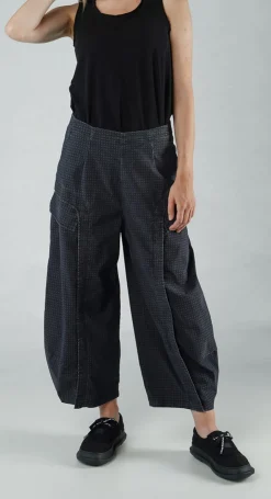 Rundholz Black Label Trousers^PRE-ORDER - Tulip Trousers with Front Panels in Navy Print (Pictured in Black Check)