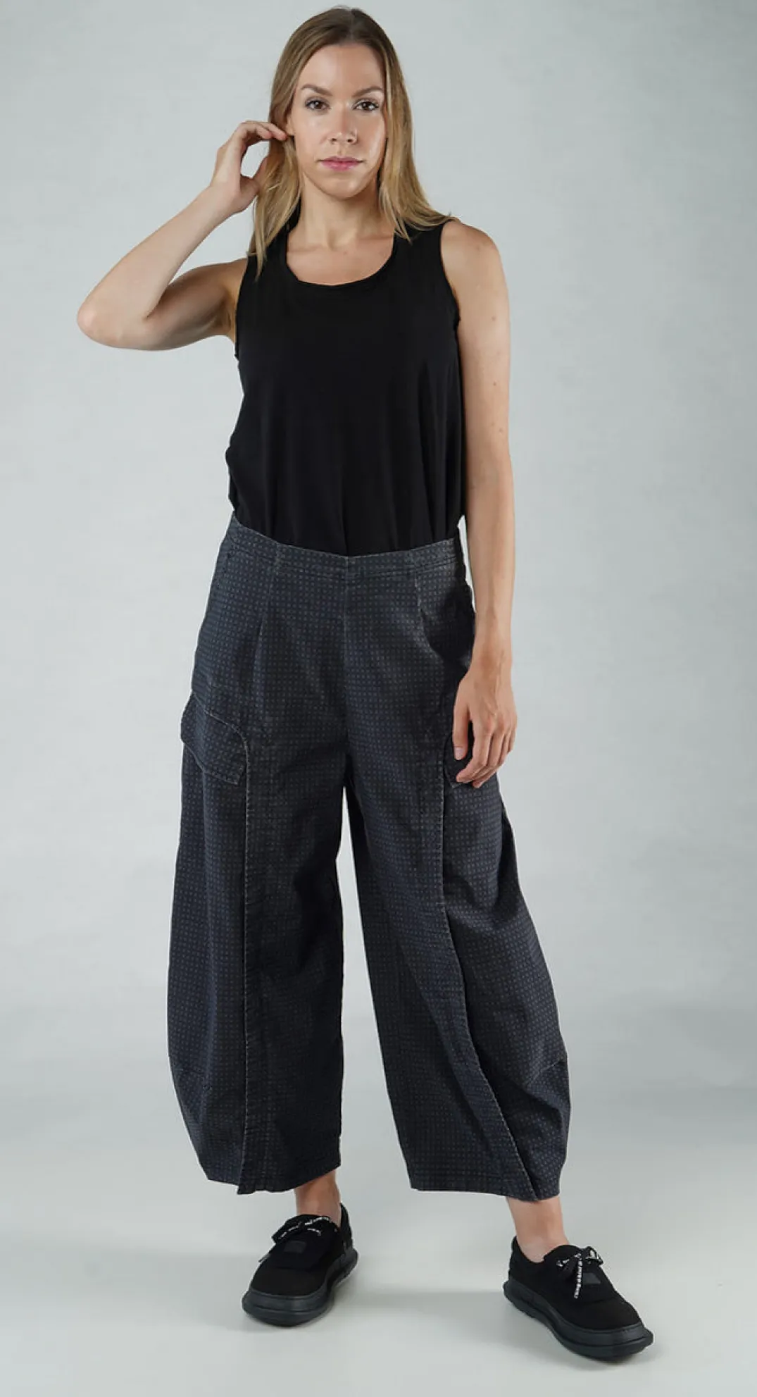 Rundholz Black Label Trousers^PRE-ORDER - Tulip Trousers with Front Panels in Black Print Tulip Trousers with Front Panels in Black Print (Pictured in Black Check)