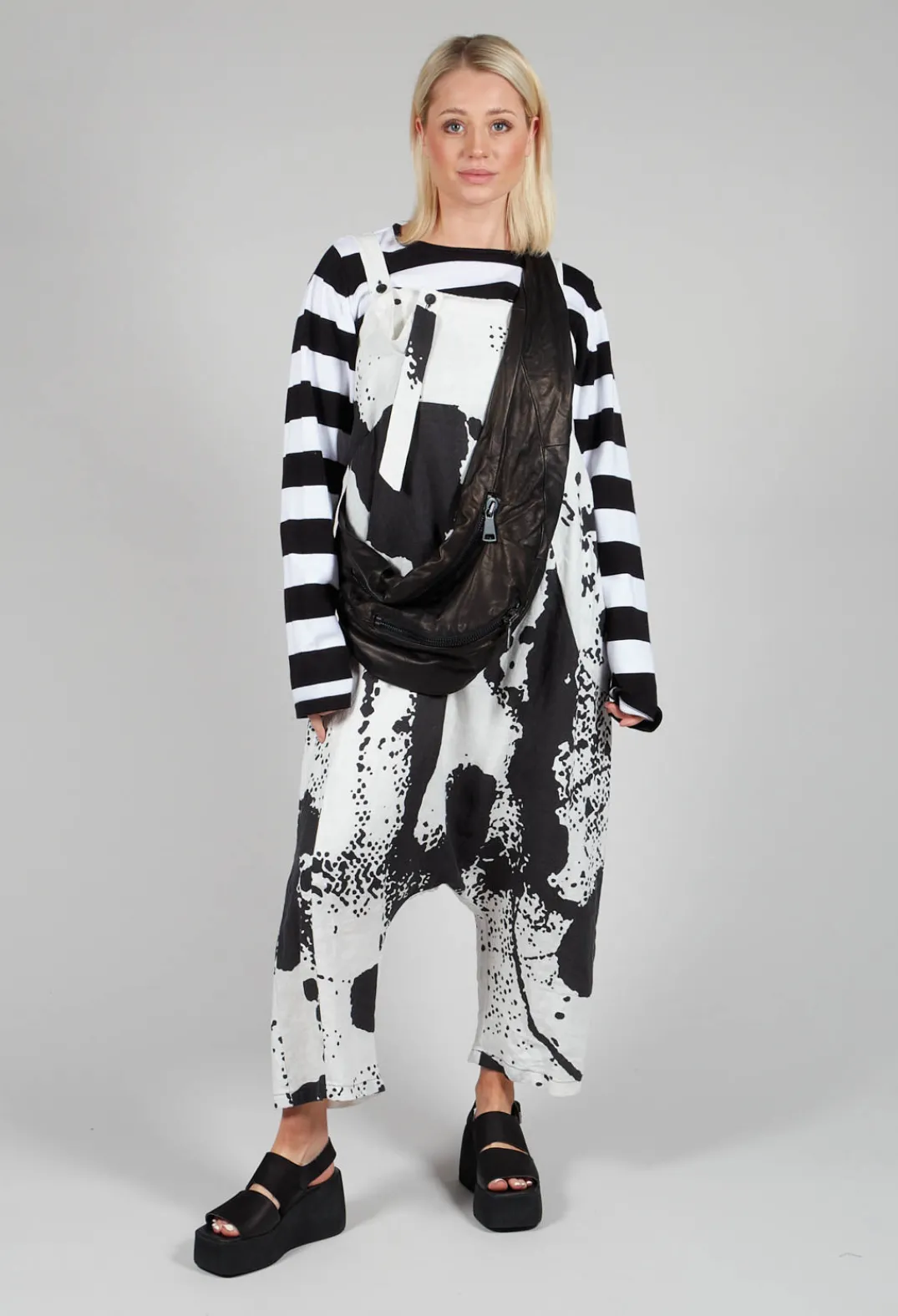 Bize Jumpsuits^Print Linen Dungarees in Original White