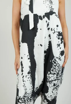 Bize Jumpsuits^Print Linen Dungarees in Original White