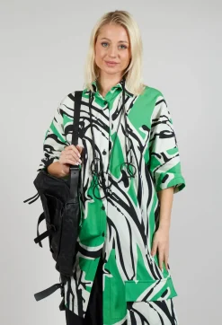 Bize Dresses^Print Patterned Shirt Dress in Original Green