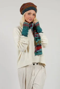 Butapana Scarves^Print Wool Scarf in Turquoise