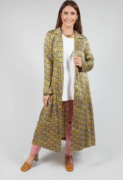 Maliparmi Coats^Printed Duster Coat in Senape/Fuxia