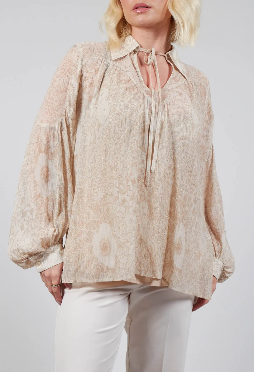 Beatrice B Shirts & Blouses^Printed Georgette Shirt in Beige