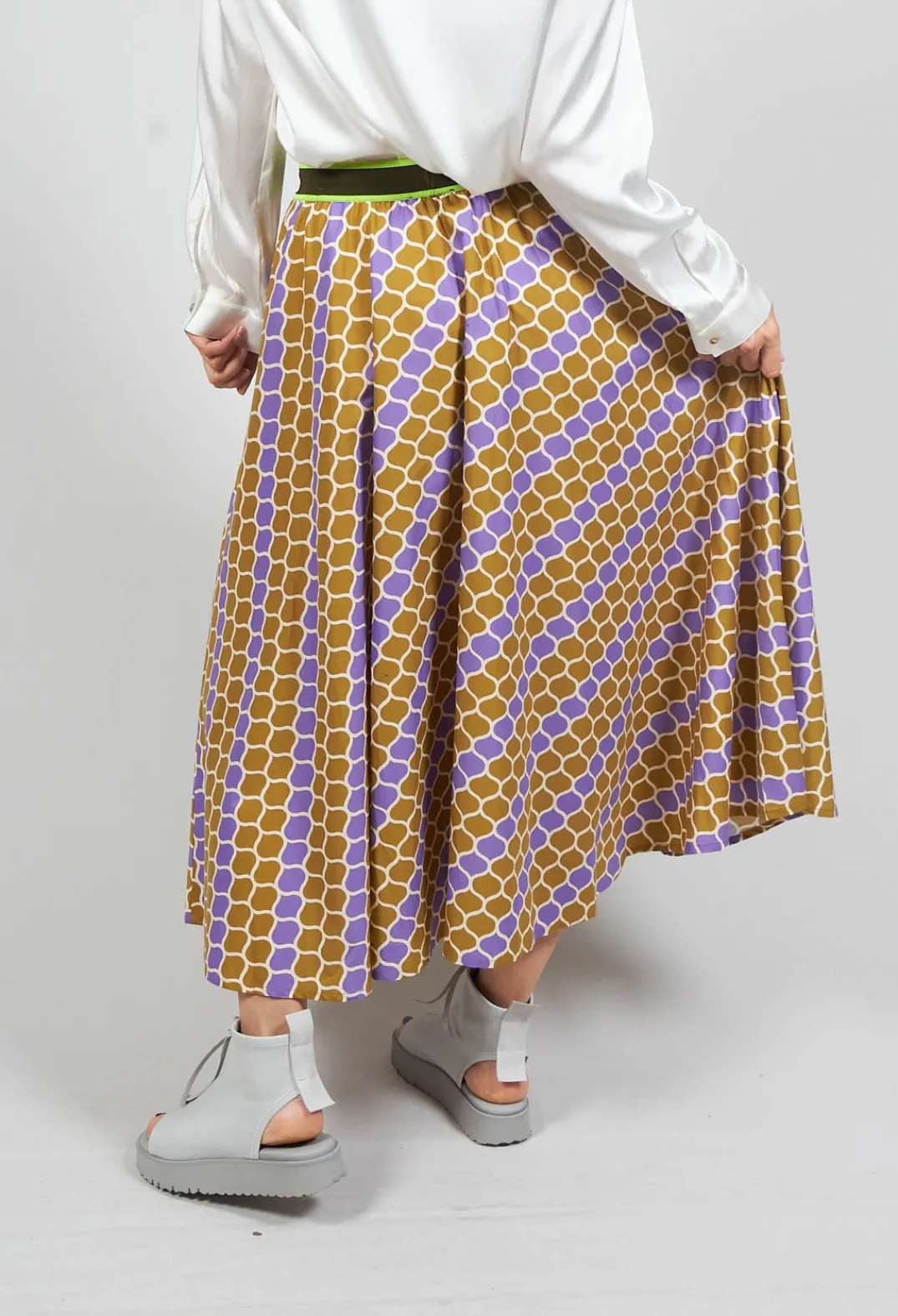 Niù Skirts^Printed Midi Skirt with Contrast Waistband in Lilla