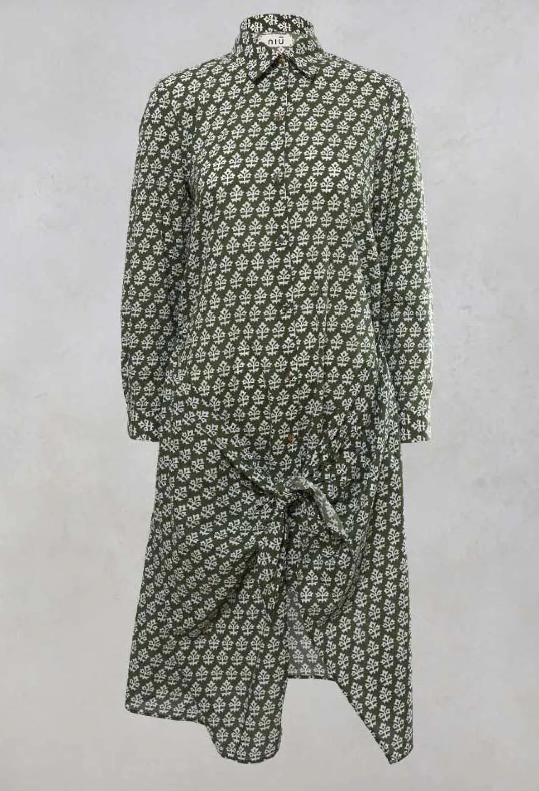 Niù Shirts & Blouses^Printed Shirt Dress with Tie Front in Alga