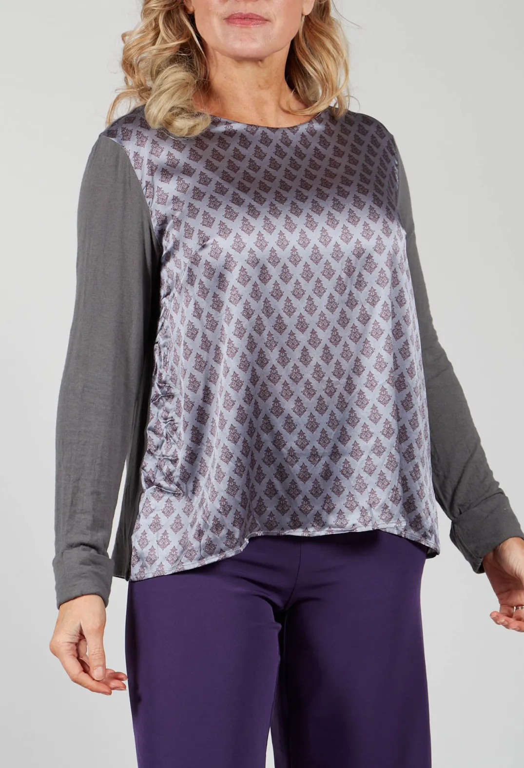 Niù Shirts & Blouses^Printed Silk Contrasting Fabric Trapeze Shirt in Quartz