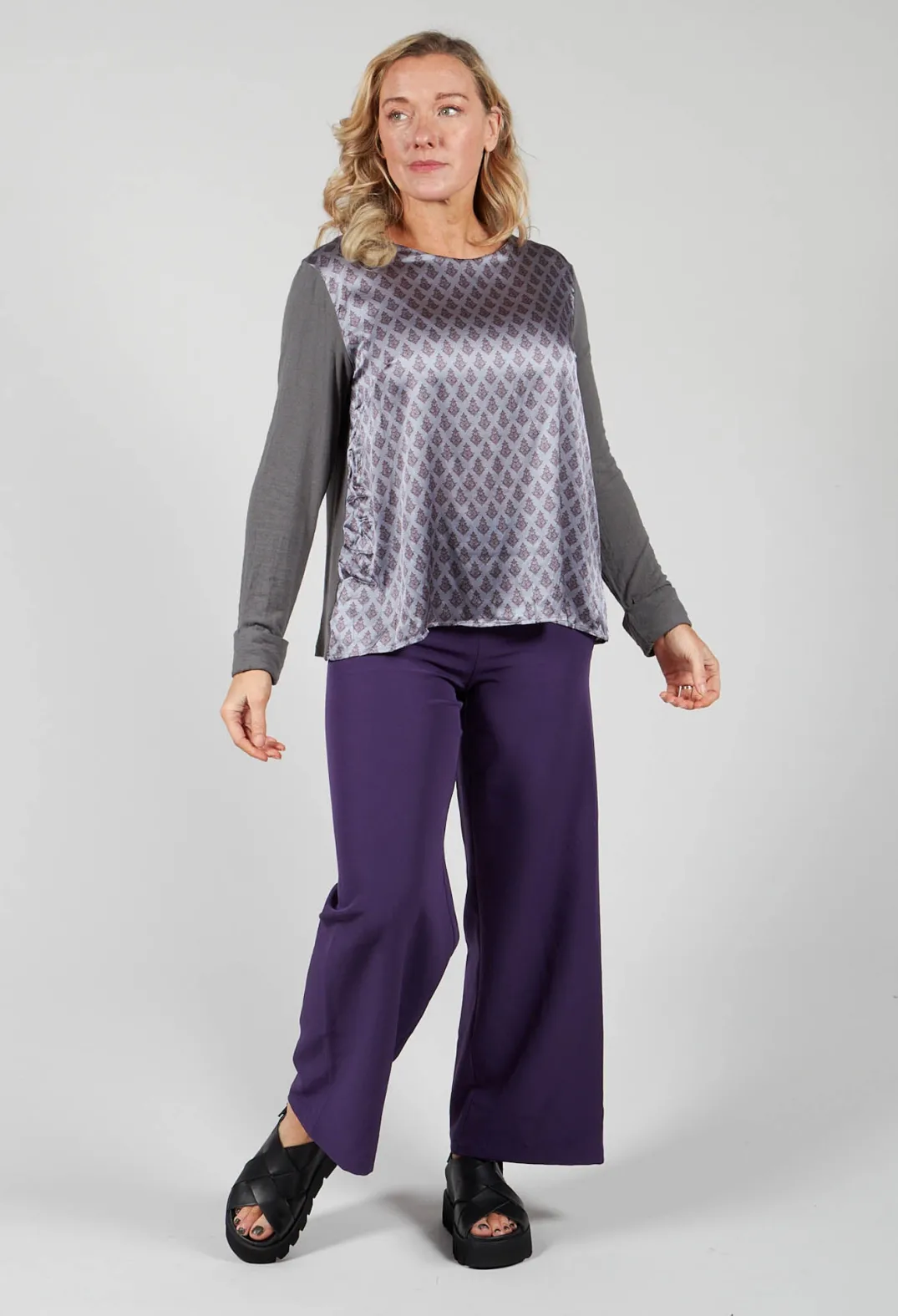Niù Shirts & Blouses^Printed Silk Contrasting Fabric Trapeze Shirt in Quartz