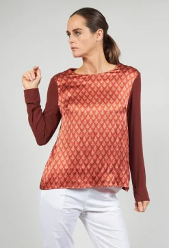 Niù Shirts & Blouses^Printed Silk Contrasting Fabric Trapeze Shirt in Vulcano