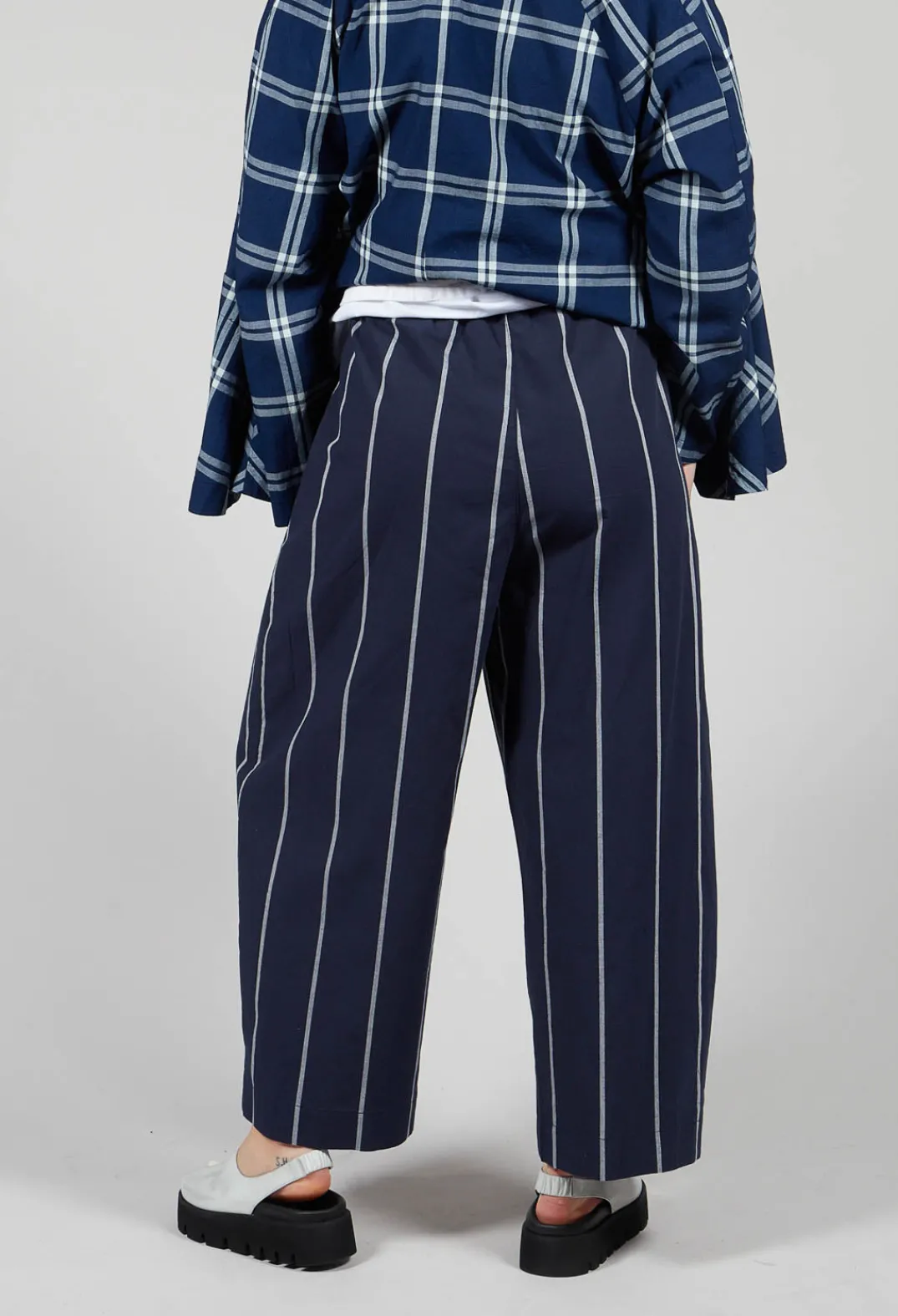 Amici Trousers^Pull String Waist Trousers in Indigo Striped