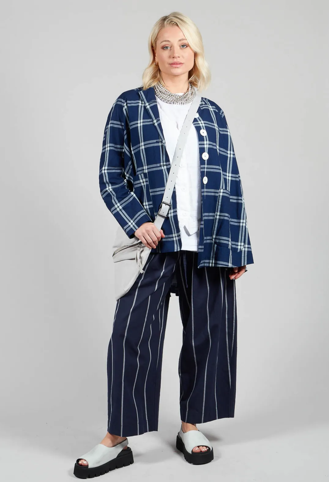 Amici Trousers^Pull String Waist Trousers in Indigo Striped