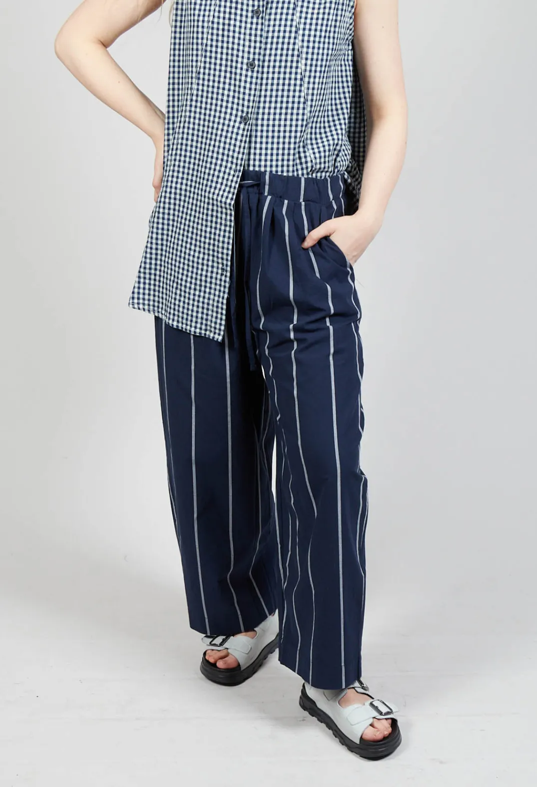 Amici Trousers^Pull String Waist Trousers in Indigo Striped