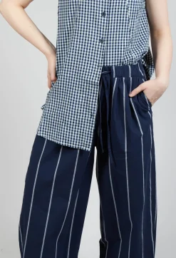 Amici Trousers^Pull String Waist Trousers in Indigo Striped