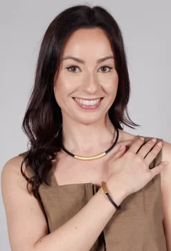 Bender Schmuck Necklaces|Bracelets^PVC Bracelet with Gold Plated Parts in Black