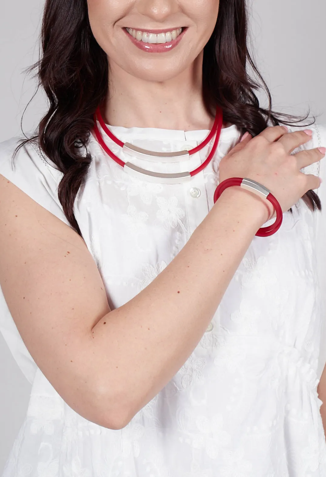 Bender Schmuck Bracelets^PVC Bracelet with Silver Plated Parts in Red