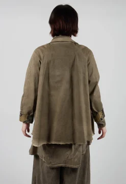 Sanctamuerte Jackets^Raw Edge Jacket in Over Gabardina and Raso di Viscosa Green Tuscany