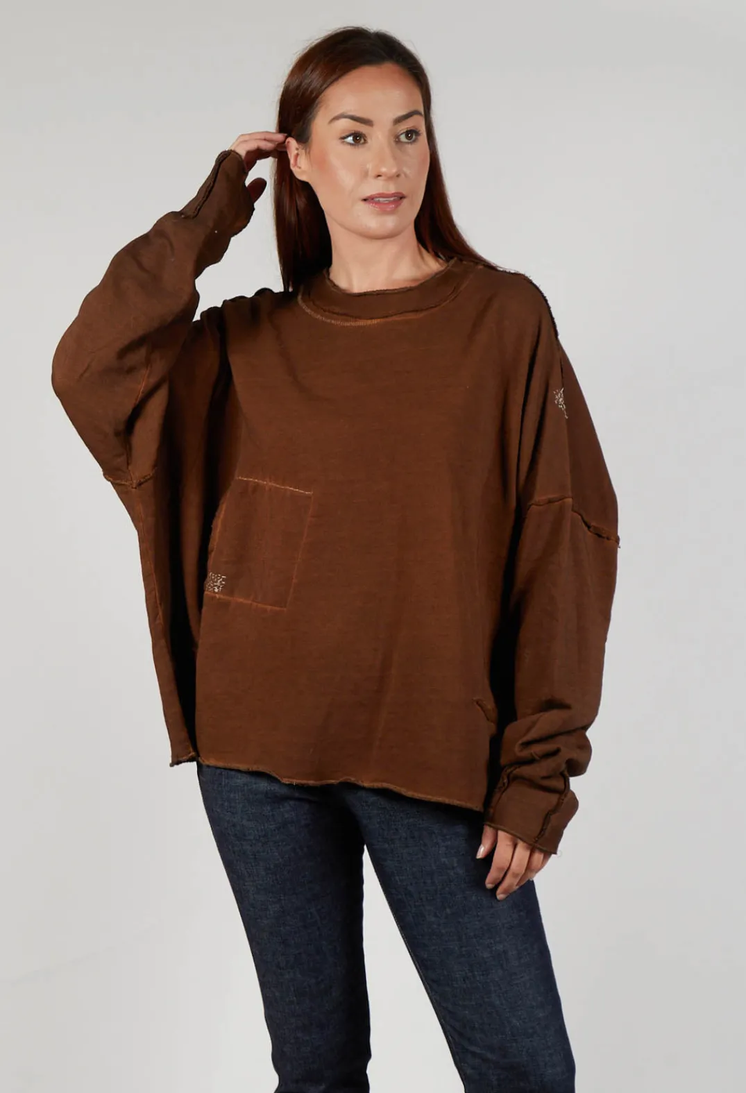 Umit Unal Tops^Raw Edged Stitch Top in Original Brown