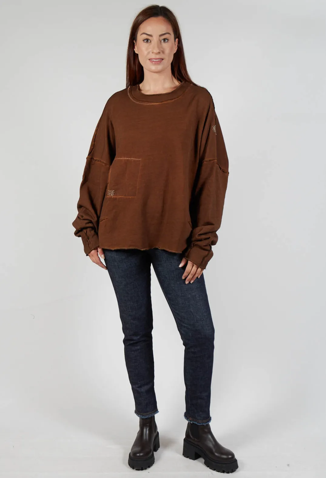 Umit Unal Tops^Raw Edged Stitch Top in Original Brown