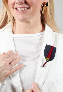 Umit Unal Brooches^Red Feature Feather Pin in Original Black