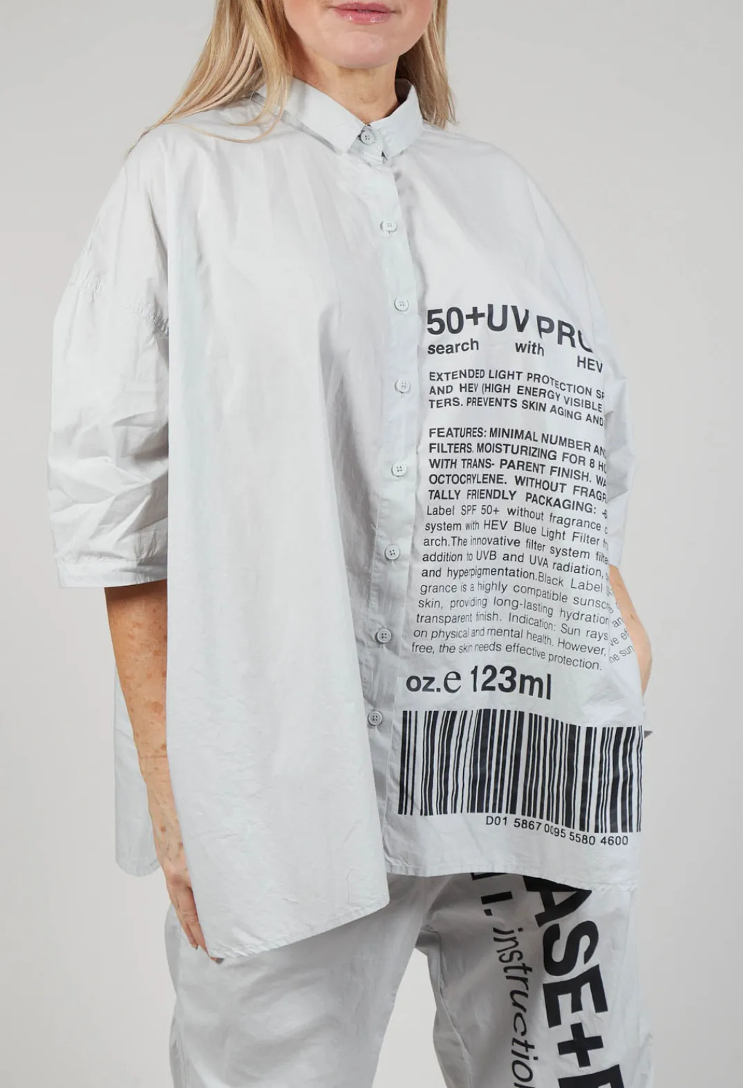 Rundholz Black Label Shirts & Blouses^Relaxed Fit Shirt with Lettering Motif in Grey Print