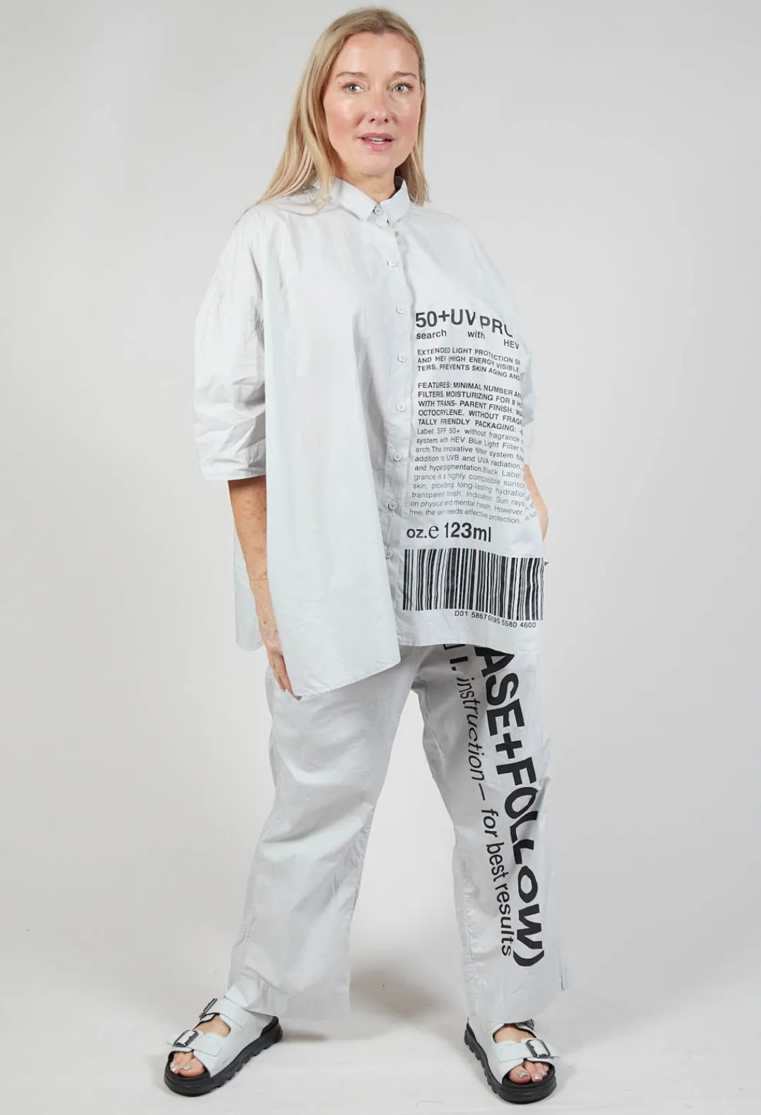 Rundholz Black Label Shirts & Blouses^Relaxed Fit Shirt with Lettering Motif in Grey Print