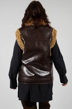 Urban Code Jackets^Reversible Gillet with Faux Fur and Suede in Choc Crackle