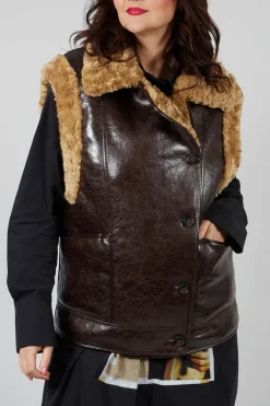 Urban Code Jackets^Reversible Gillet with Faux Fur and Suede in Choc Crackle