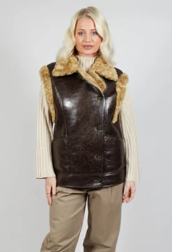 Urban Code Jackets^Reversible Gillet with Faux Fur and Suede in Choc Crackle