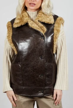 Urban Code Jackets^Reversible Gillet with Faux Fur and Suede in Choc Crackle