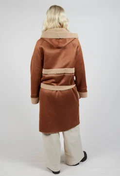 Urban Code Coats^Reversible Long Faux Fur and Suede Coat in Tan and Biscuit