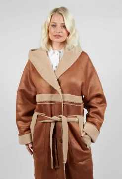 Urban Code Coats^Reversible Long Faux Fur and Suede Coat in Tan and Biscuit
