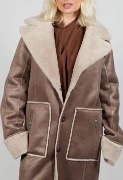 Urban Code Coats^Reversible Longline Faux Fur Coat in Taupe