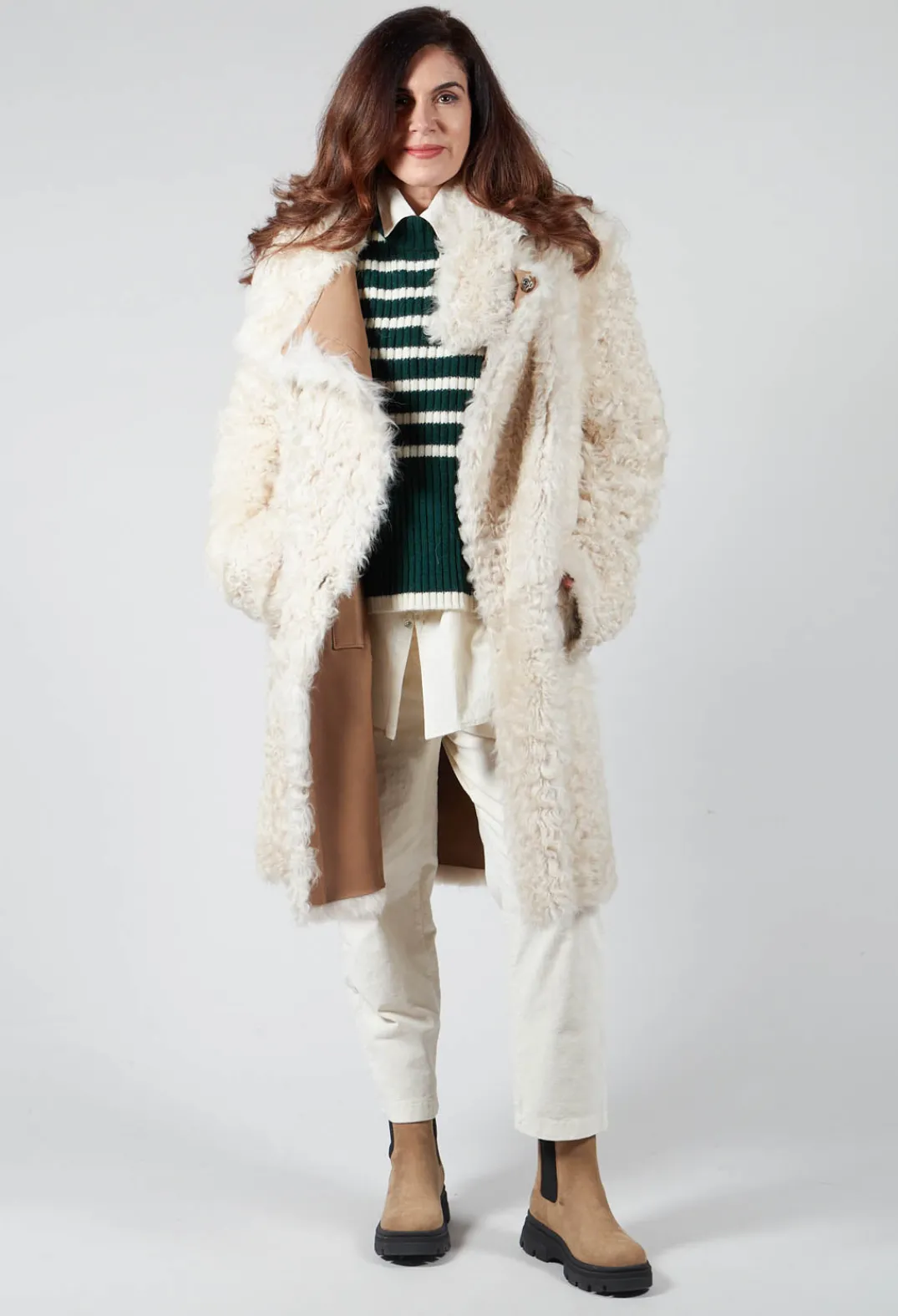 Dom Goor Coats^Reversible Toscana Coat with Fur Lining in Camel Cream