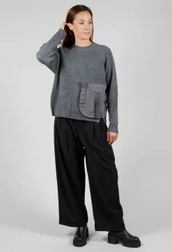 Mei Meij Jumpers^Ribbed Knit Jumper with Feature Pocket in Fumo and Stone