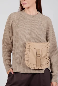 Mei Meij Jumpers^Ribbed Knit Jumper with Feature Pocket in Visone and Camel