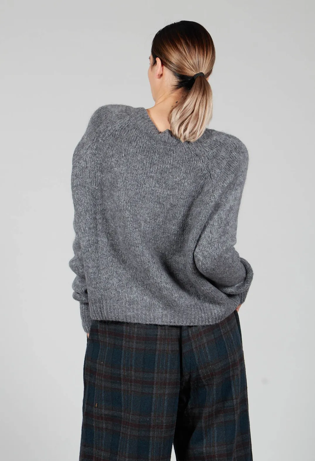 Amici Jumpers^Ribbed V Neck Buttoned Sweater in Ash Grey