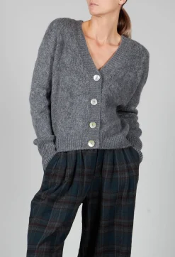 Amici Jumpers^Ribbed V Neck Buttoned Sweater in Ash Grey