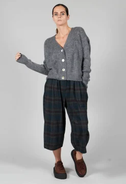 Amici Jumpers^Ribbed V Neck Buttoned Sweater in Ash Grey