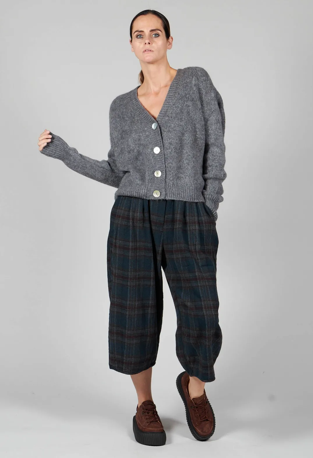 Amici Jumpers^Ribbed V Neck Buttoned Sweater in Ash Grey