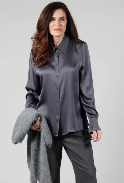 Beatrice B Shirts & Blouses^Romantic Long Sleeved Shirt in Metallic Grey