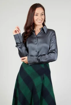 Beatrice B Shirts & Blouses^Romantic Long Sleeved Shirt in Metallic Grey