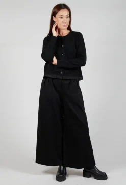 Mei Meij Cardigans^Round Neck Cardigan with Pleated Hem in Nero